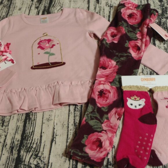 Gymboree Royal Princess 4T Leggings Shirt Hair Curly Clips Socks Outfit NWT - Picture 5 of 5